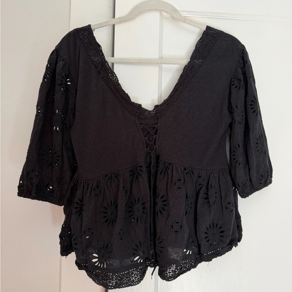 Free People Tops - Free People Black Eyelet Peasant Blouse